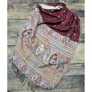 Vintage‎ Style Knit Burgundy Gold Pashmina Scarf Wrap Shawl